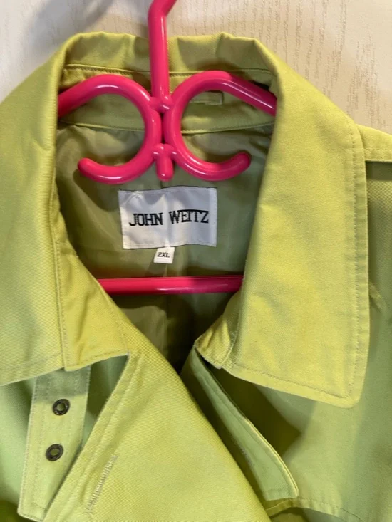 Lime Green Double-Breasted Trench Coat - Picture 5 of 5
